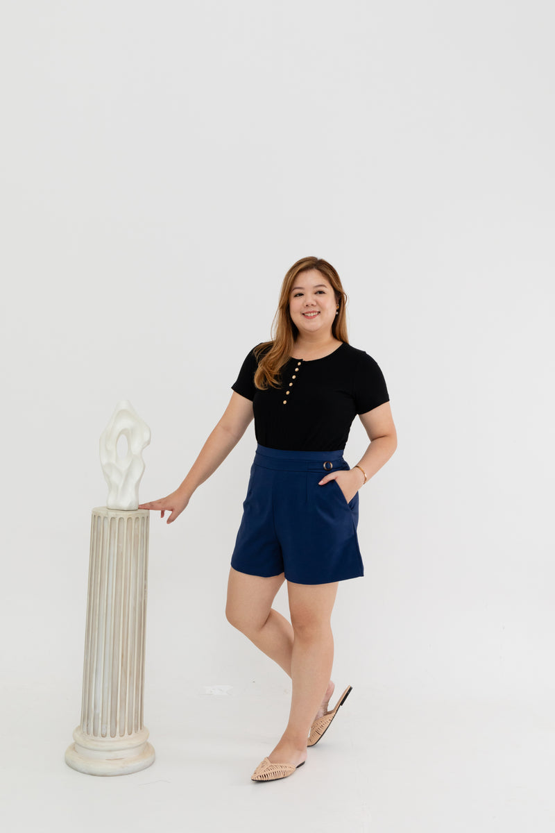 High Waist Tapered Shorts (Navy)