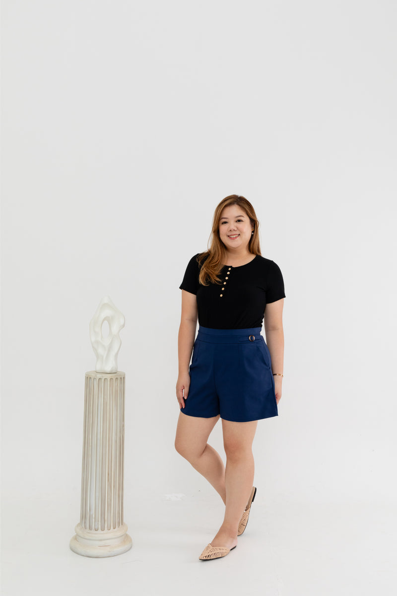High Waist Tapered Shorts (Navy)