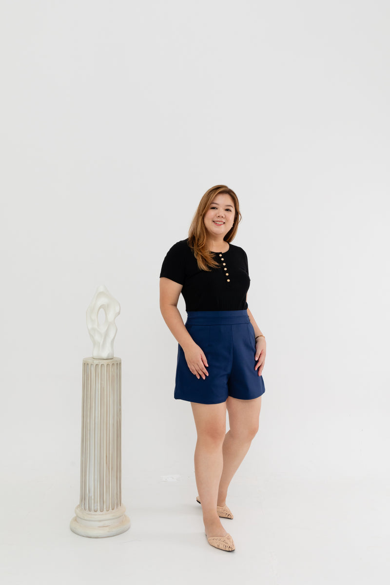 High Waist Tapered Shorts (Navy)