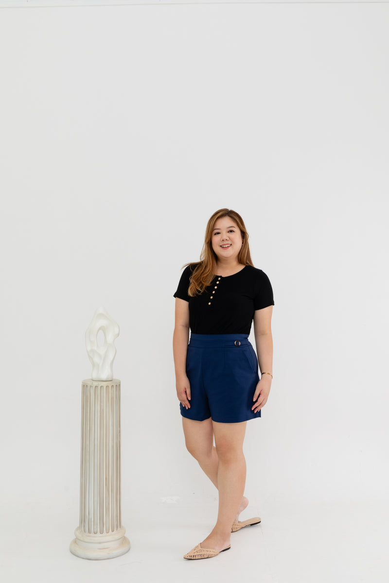 High Waist Tapered Shorts (Navy)