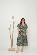 Safari Print Midi Dress (Navy)