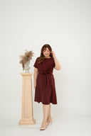 Waist-tie Fit and Flare Dress (Dark Red)