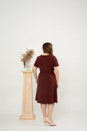 Waist-tie Fit and Flare Dress (Dark Red)
