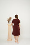 Waist-tie Fit and Flare Dress (Dark Red)