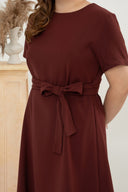 Waist-tie Fit and Flare Dress (Dark Red)