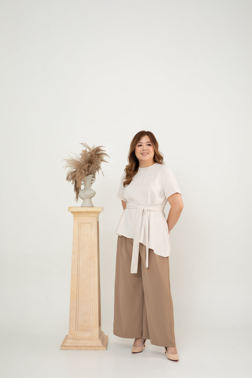 Asymmetrical Waist-tie Top (Cream)