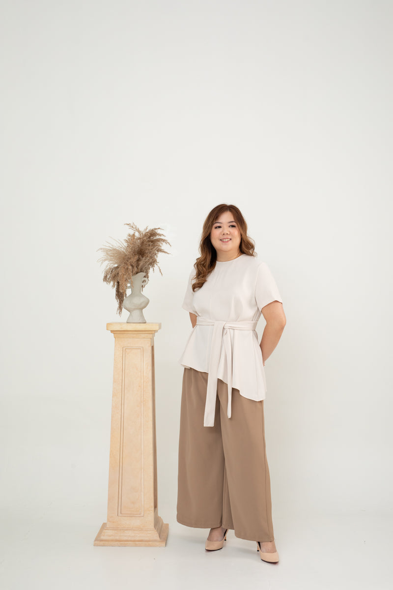 Asymmetrical Waist-tie Top (Cream)