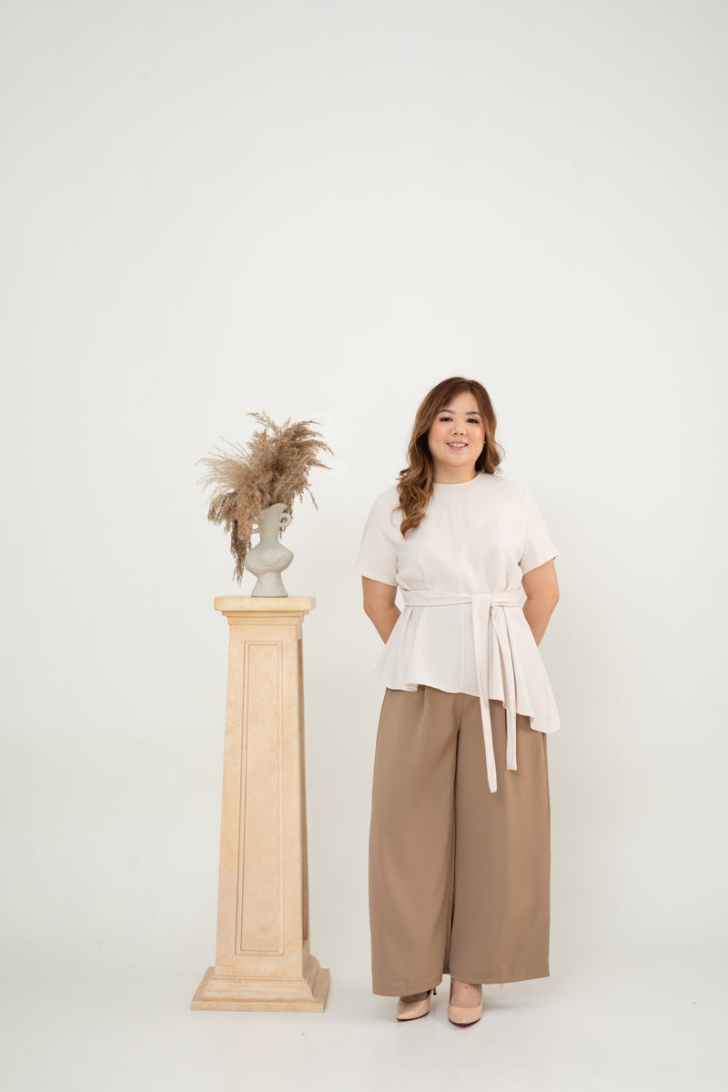 Asymmetrical Waist-tie Top (Cream)