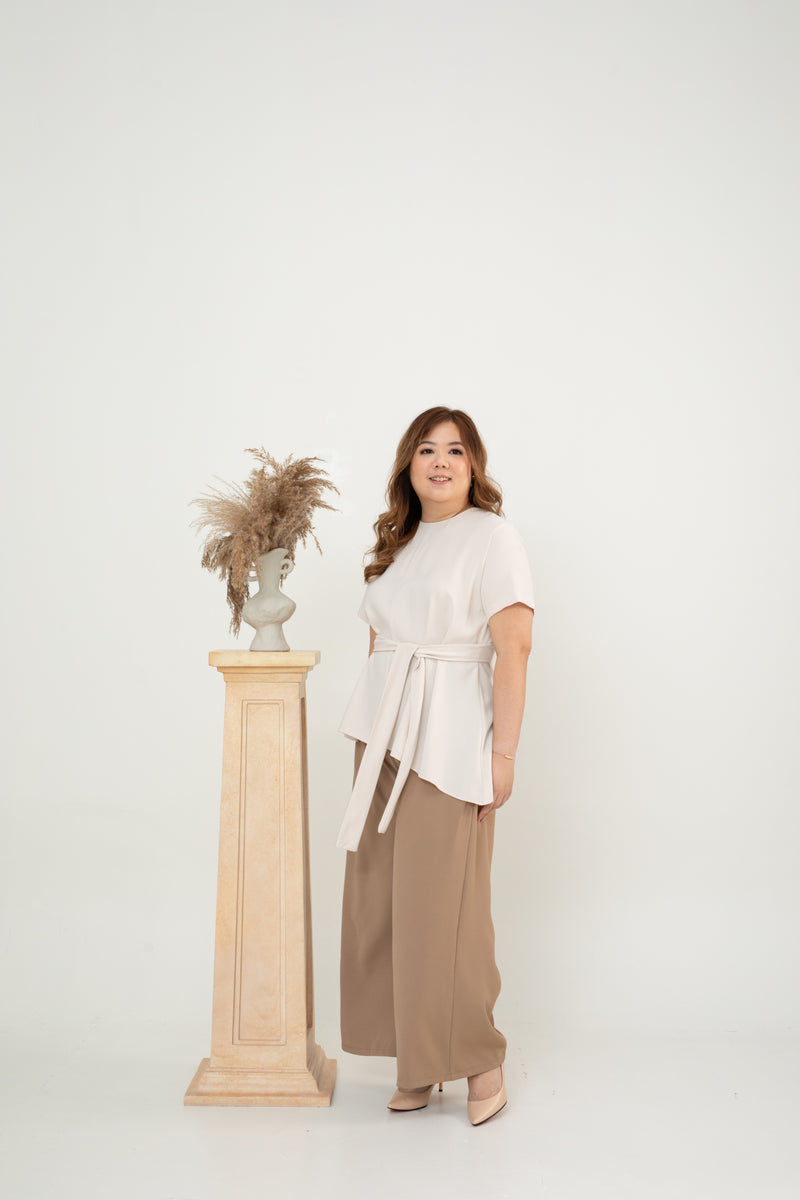 Asymmetrical Waist-tie Top (Cream)