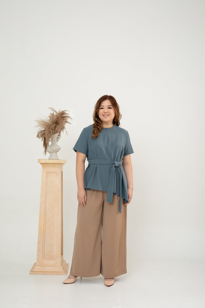 Asymmetrical Waist-tie Top (Blue)