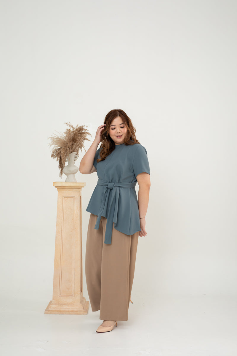 Asymmetrical Waist-tie Top (Blue)