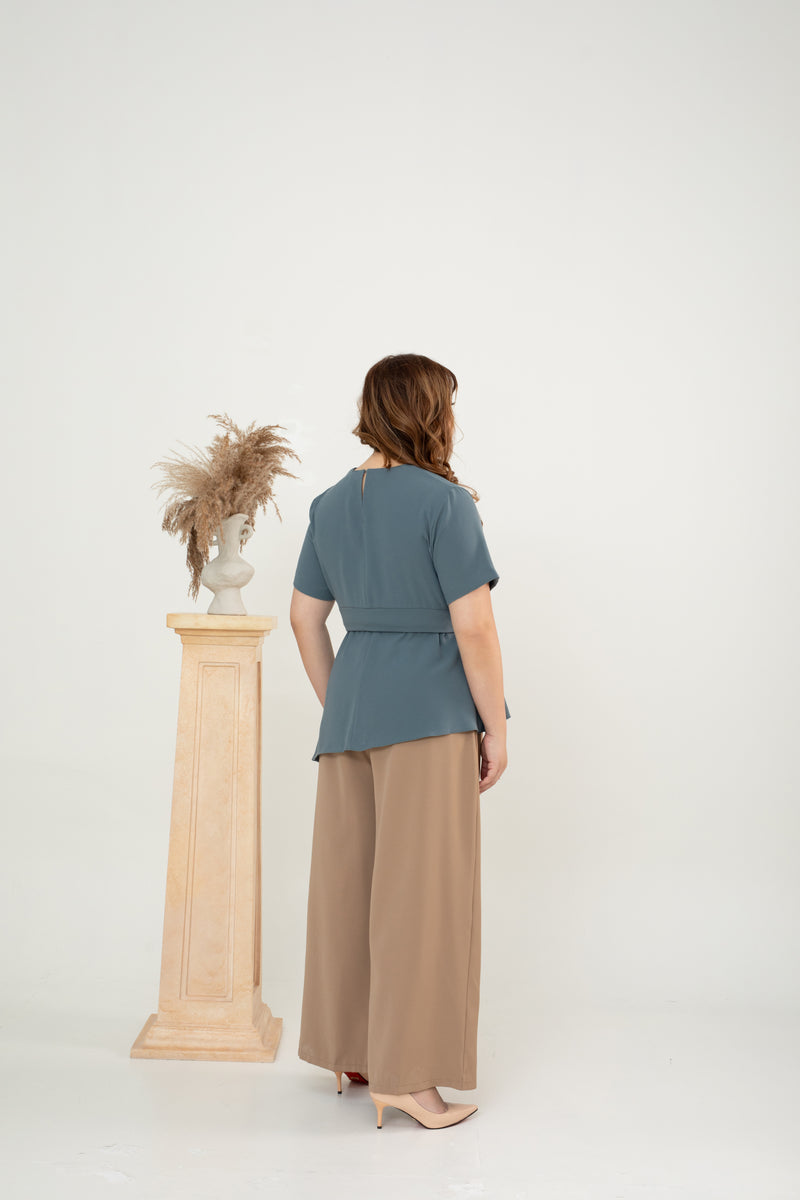 Asymmetrical Waist-tie Top (Blue)