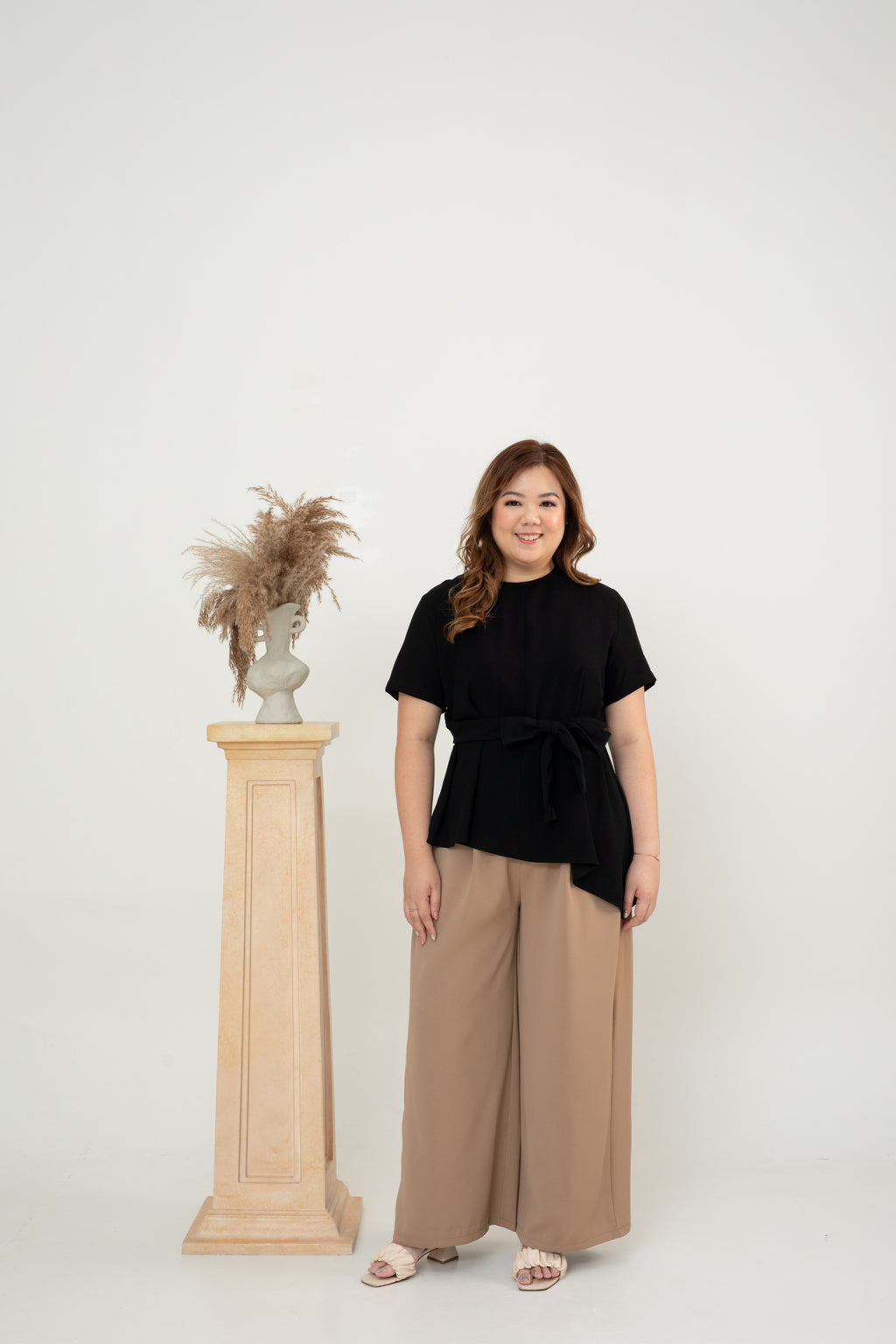 Asymmetrical Waist-tie Top (Black)