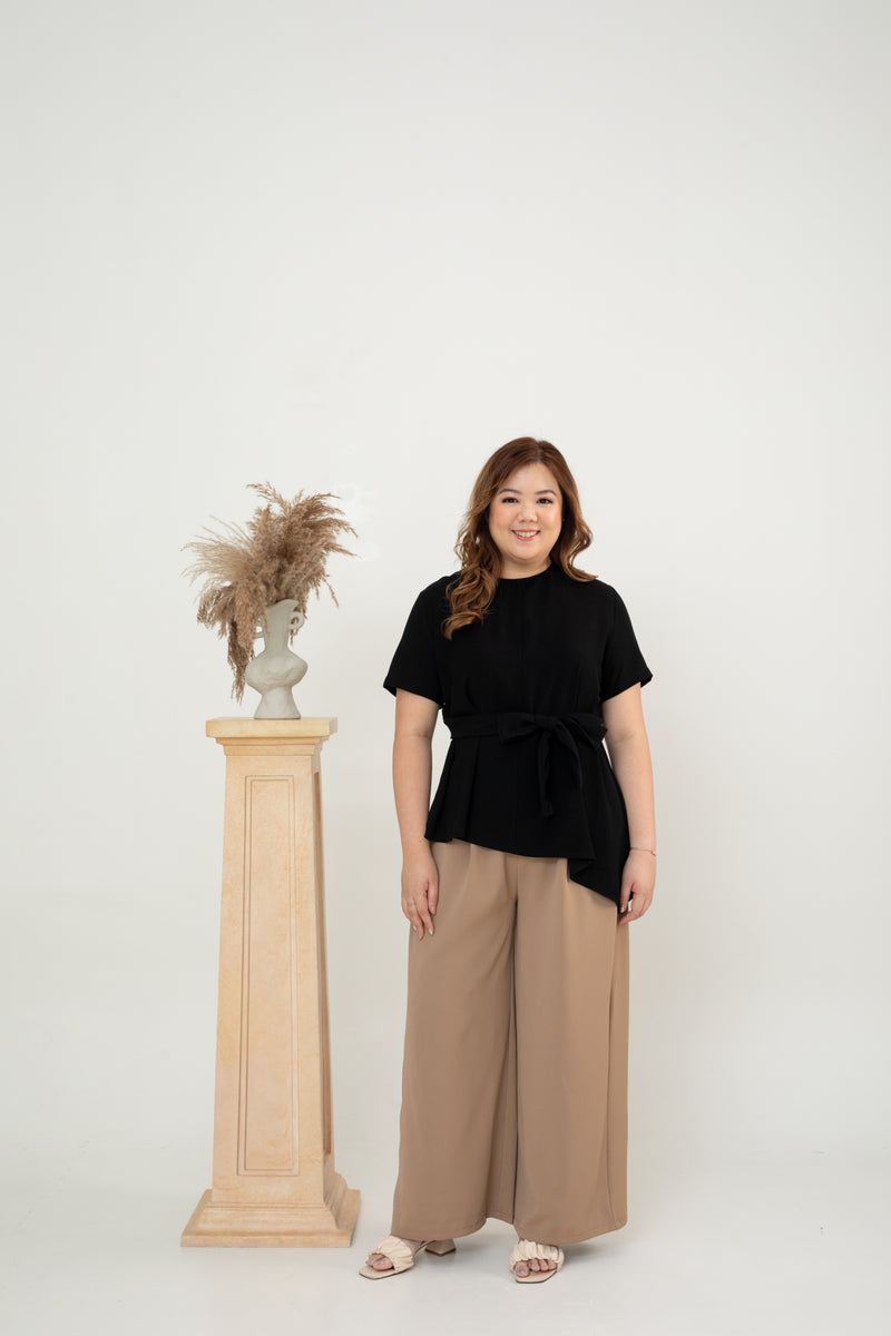 Asymmetrical Waist-tie Top (Black)