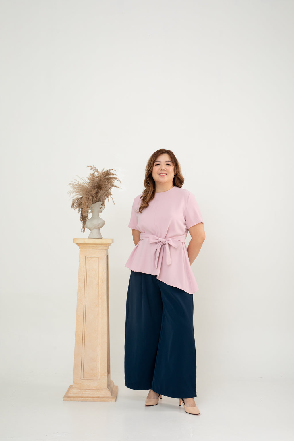 Asymmetrical Waist-tie Top (Pink)