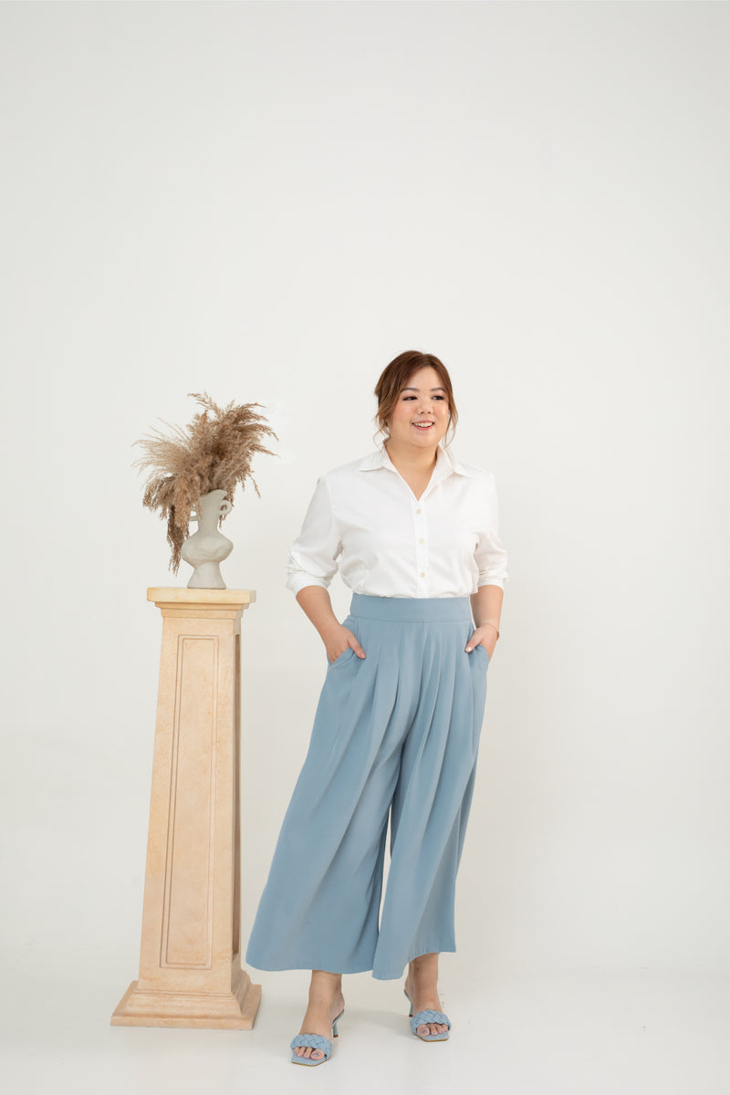 Pleated Palazzo Pants (Blue)