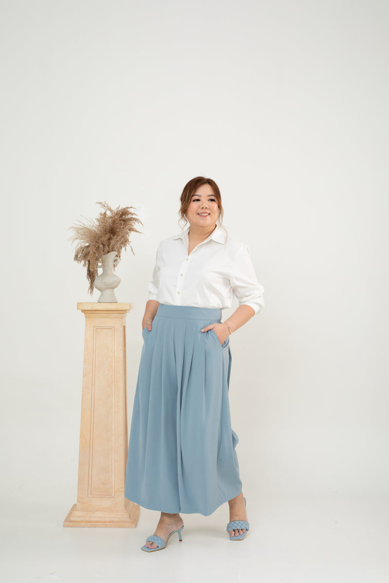 Pleated Palazzo Pants (Blue)