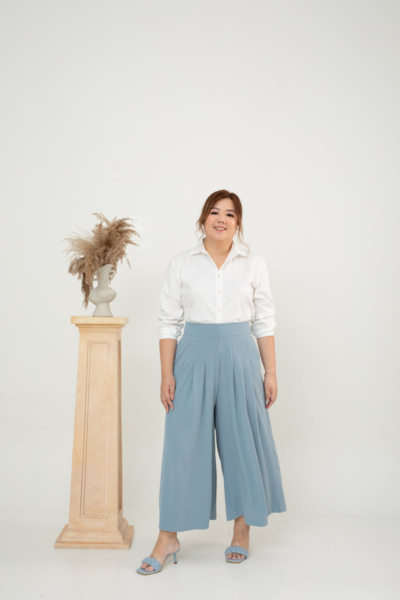 Pleated Palazzo Pants (Blue)