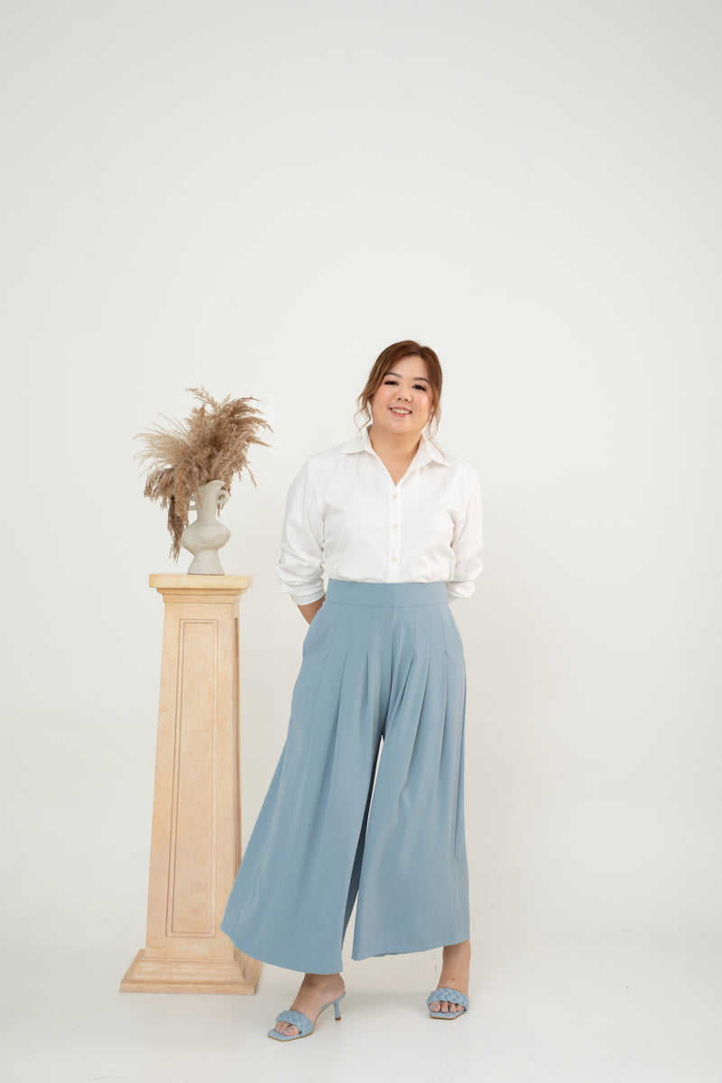 Pleated Palazzo Pants (Blue)