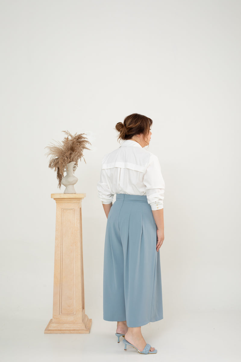 Pleated Palazzo Pants (Blue)