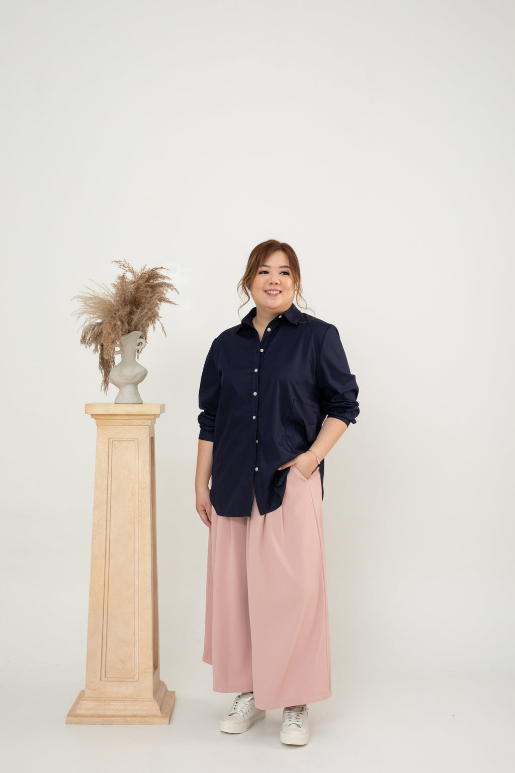 Classic Oversized Side Pocket Shirt (Navy)