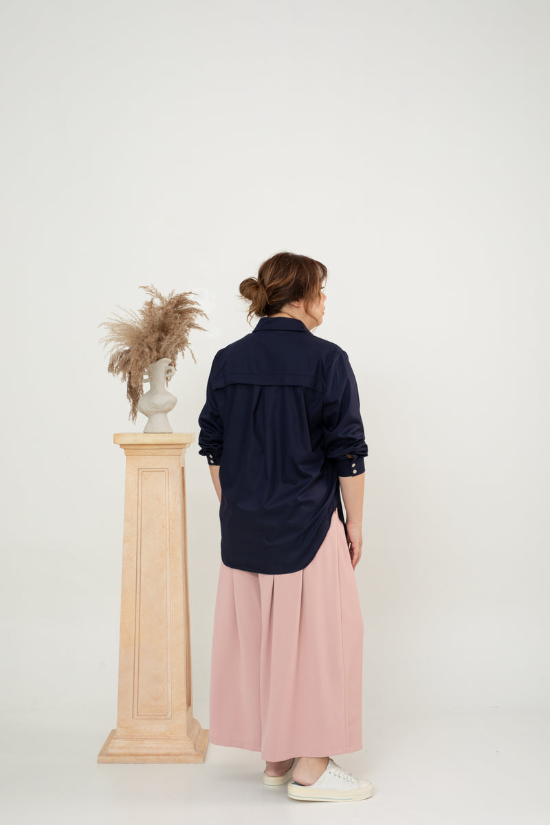 Classic Oversized Side Pocket Shirt (Navy)