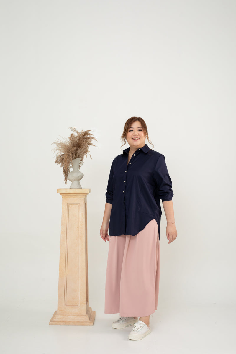 Classic Oversized Side Pocket Shirt (Navy)