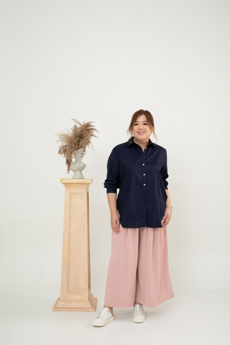 Classic Oversized Side Pocket Shirt (Navy)