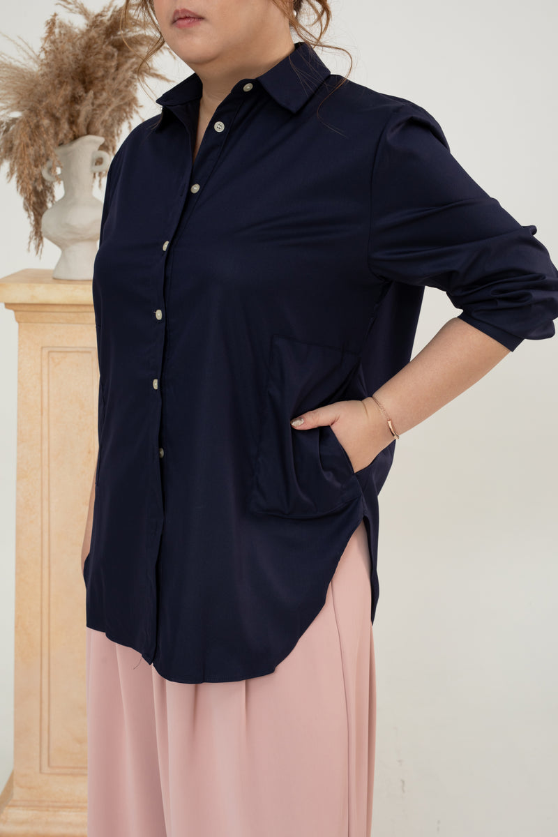 Classic Oversized Side Pocket Shirt (Navy)