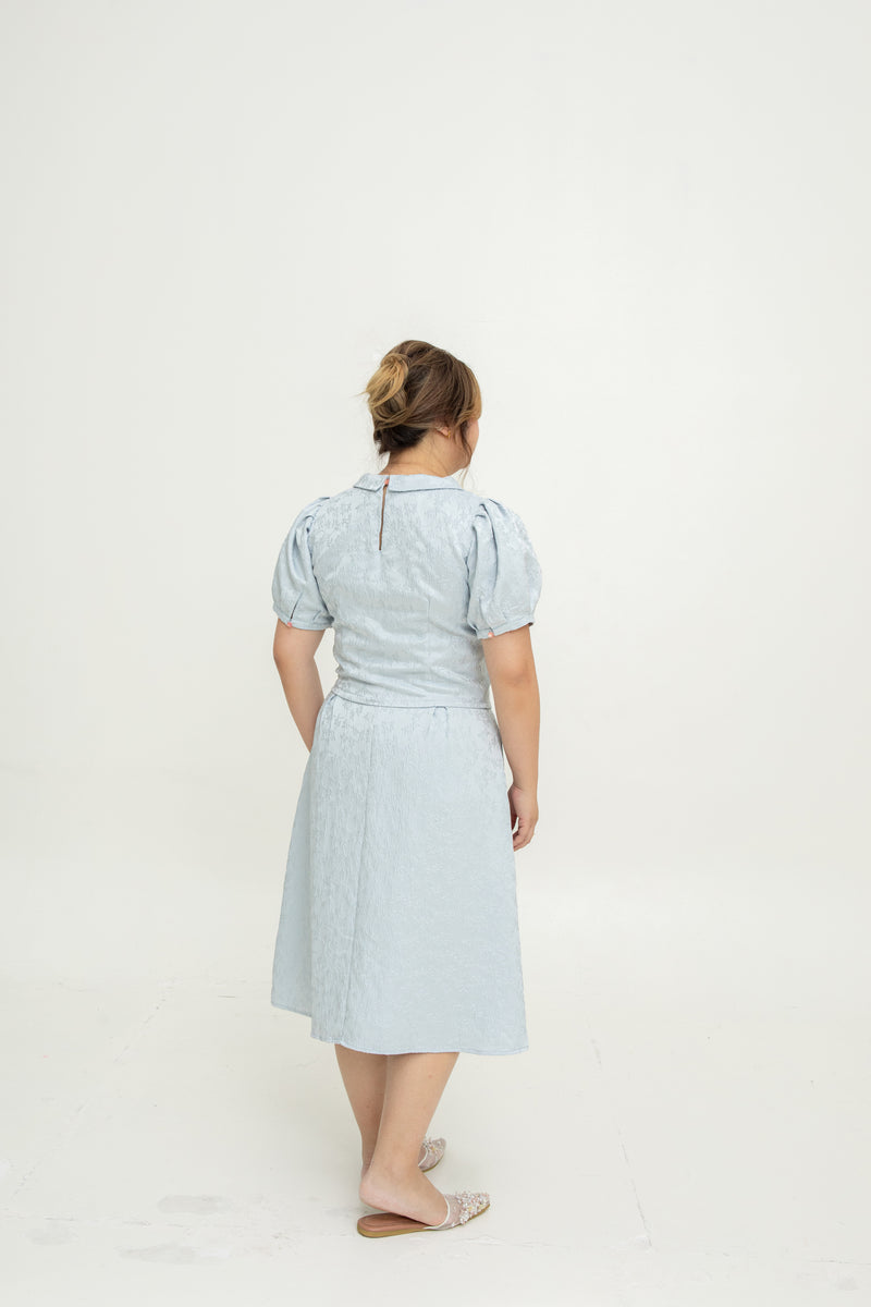 (Co-Ord) Peter Pan Collar Cheongsam Top (Pastel Blue)