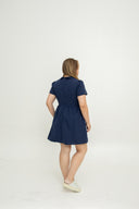 Rosy Whisper Embroidery Dress-Romper (Navy)