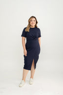 Twist Knot Side Slit Dress (Navy)