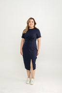 Twist Knot Side Slit Dress (Navy)