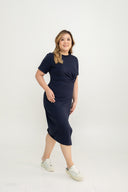 Twist Knot Side Slit Dress (Navy)
