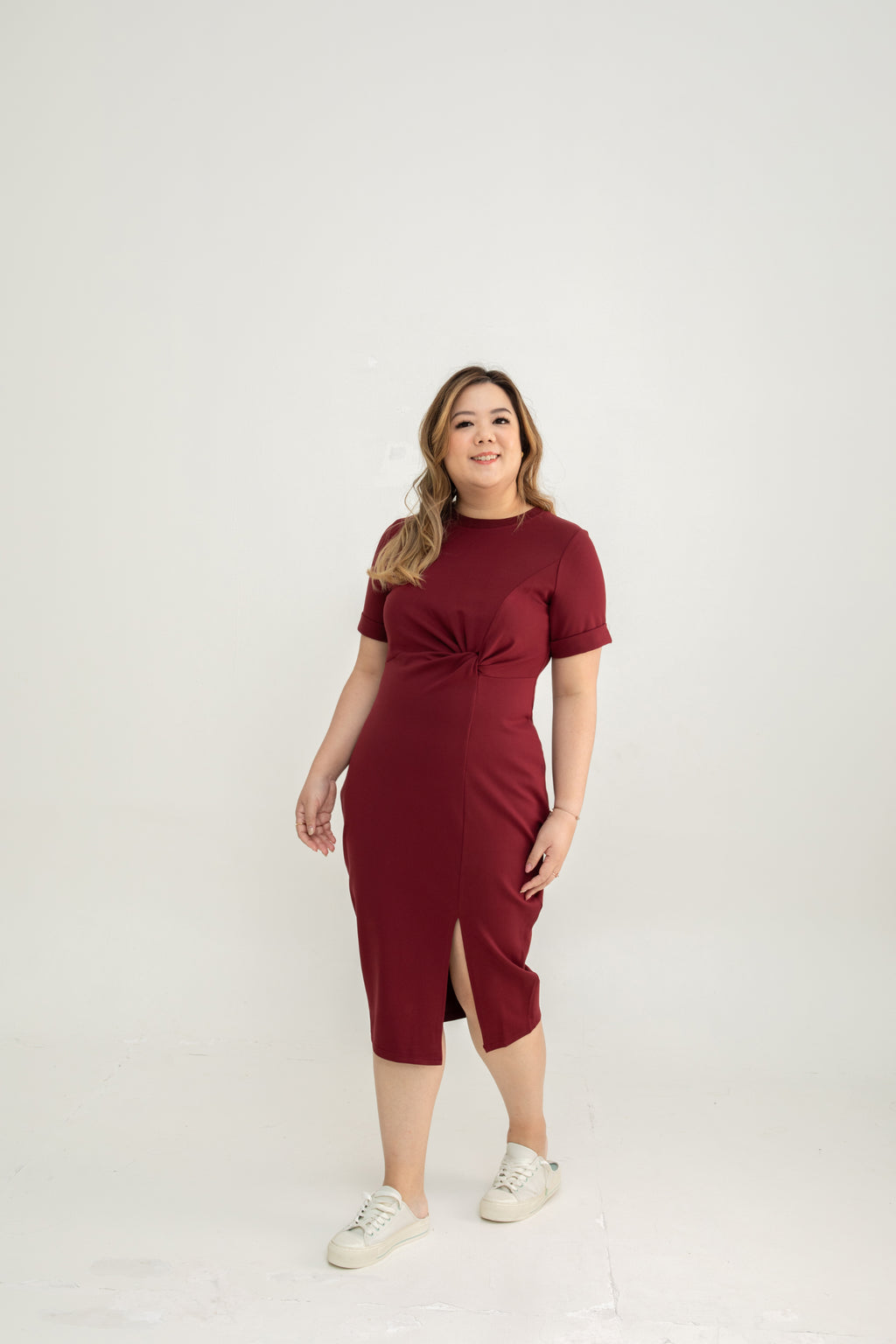 Twist Knot Side Slit Dress (Red)
