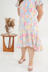 Asymmetrical Frills Midi Dress (Santorini Pink)