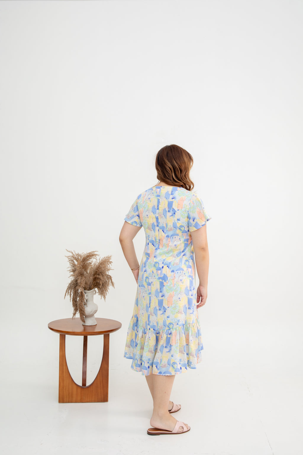 Asymmetrical Frills Midi Dress (Santorini Blue)