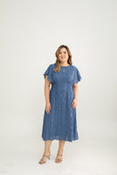 Willow Crinkle Midi Dress (Ocean Blue)