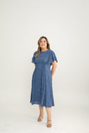 Willow Crinkle Midi Dress (Ocean Blue)