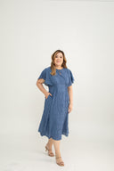 Willow Crinkle Midi Dress (Ocean Blue)