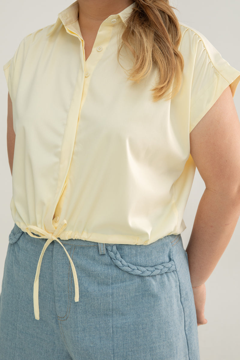 Drawstring Short Sleeve Boxy Shirt (Yellow)