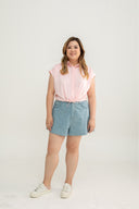 Drawstring Short Sleeve Boxy Shirt (Pink)