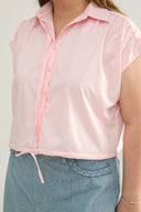 Drawstring Short Sleeve Boxy Shirt (Pink)
