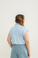 Drawstring Short Sleeve Boxy Shirt (Light Blue)