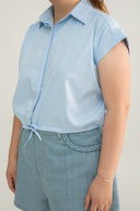 Drawstring Short Sleeve Boxy Shirt (Light Blue)