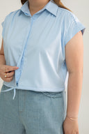 Drawstring Short Sleeve Boxy Shirt (Light Blue)