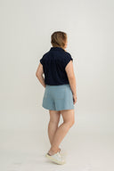 Drawstring Short Sleeve Boxy Shirt (Navy)