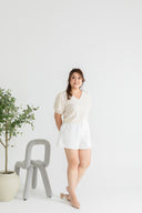 V-neck Textured Top (Creme)