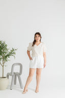 V-neck Textured Top (Creme)