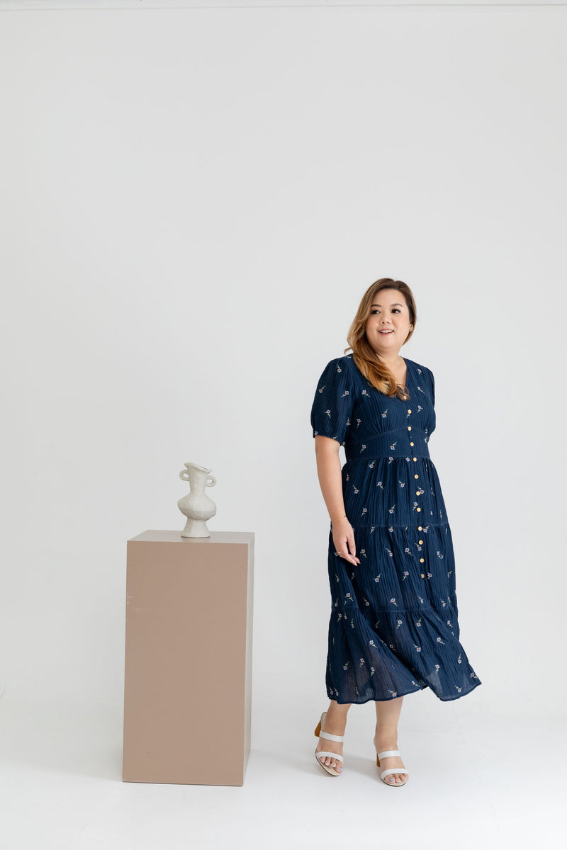 Embroidered Smocked Back Midi Dress (Floret) - Online Exclusive